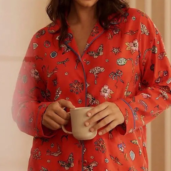 Anthropologie LyreBird long sleeve flannel pajama shirt and pants - Picture 5 of 10